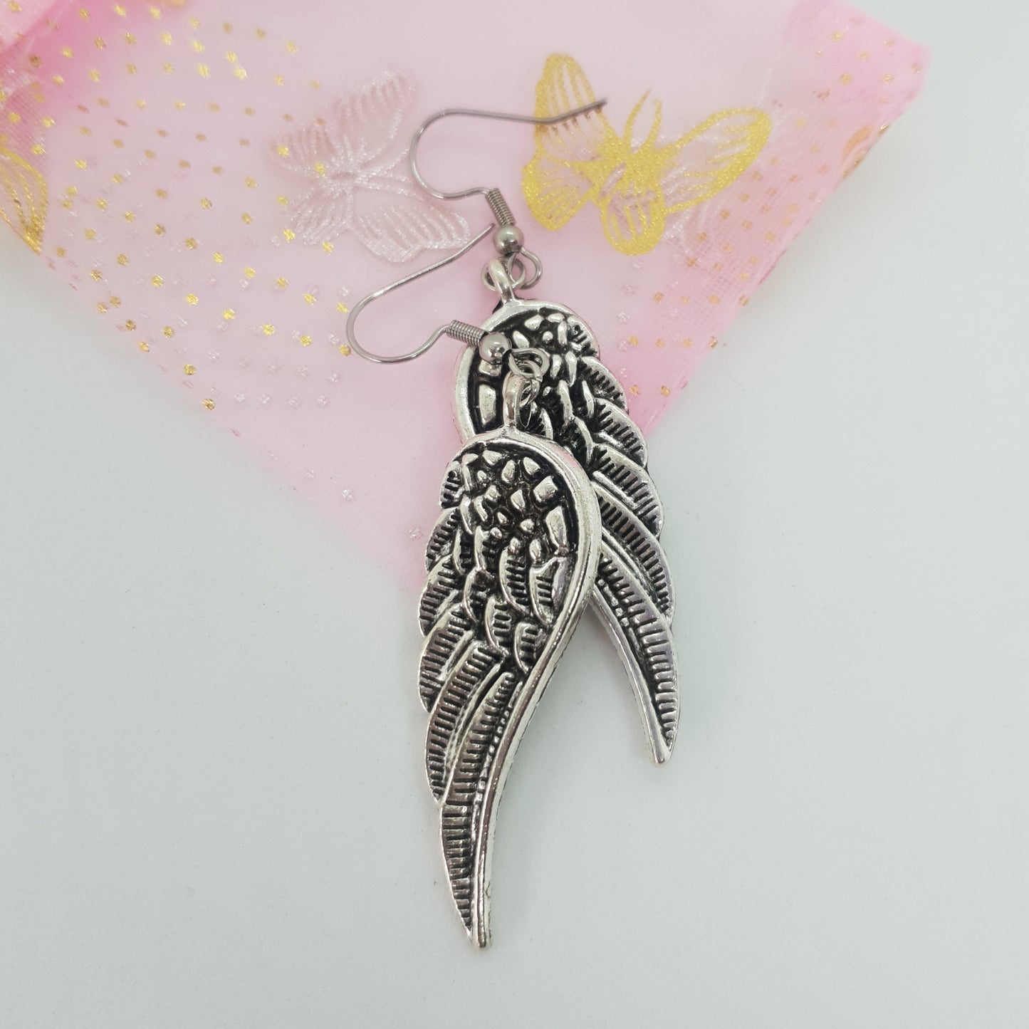 Antique Silver Angel Wing Earrings