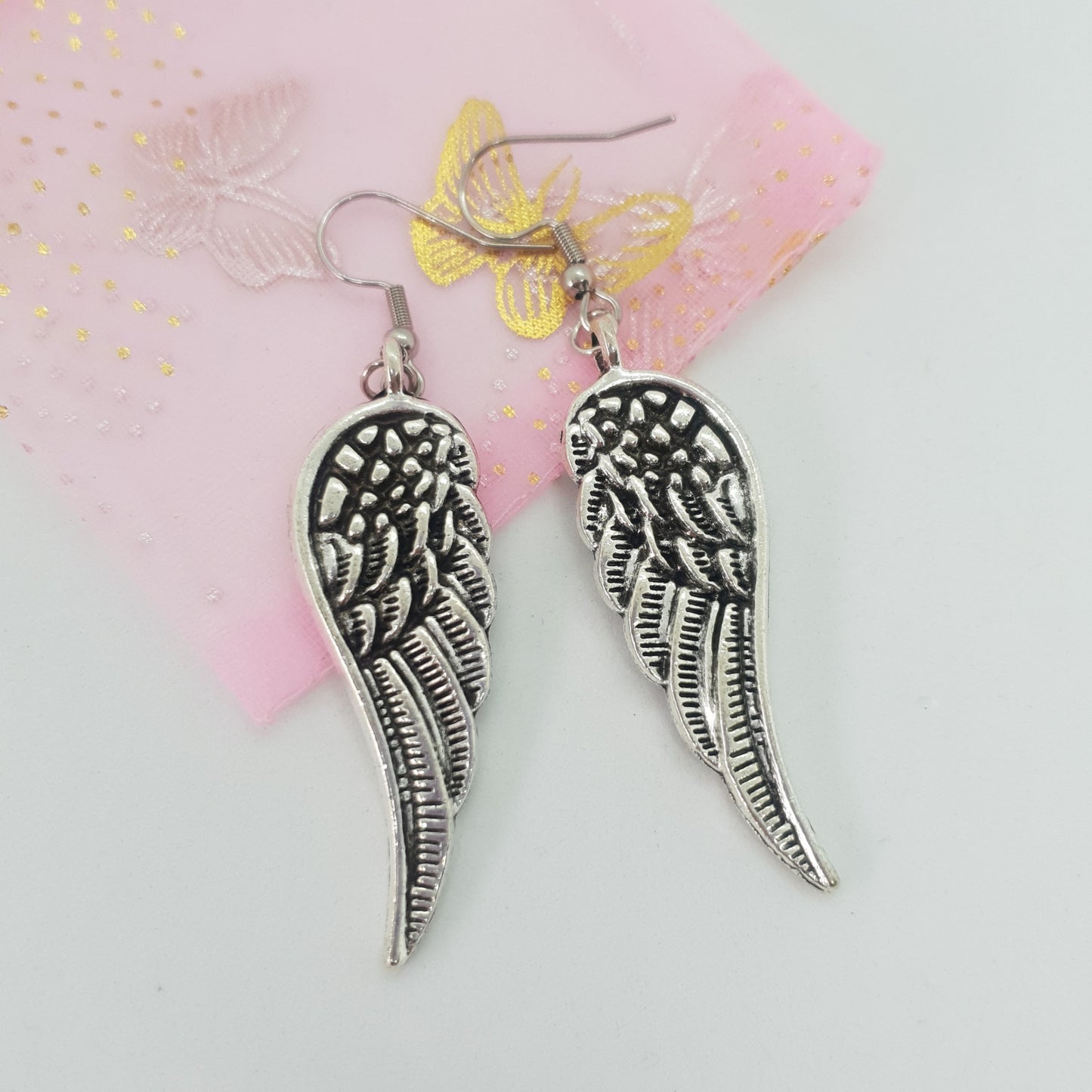 Antique Silver Angel Wing Earrings