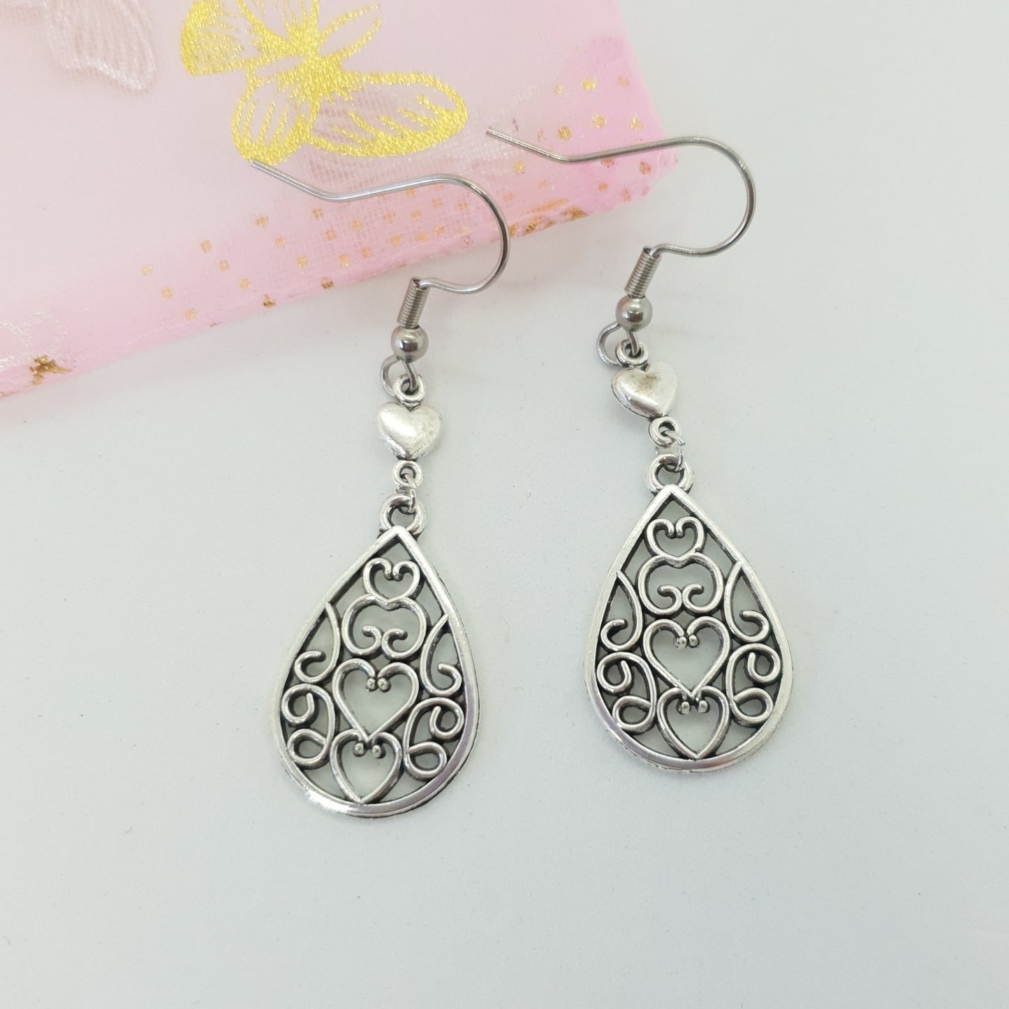 Filigree Heart Drop Earrings