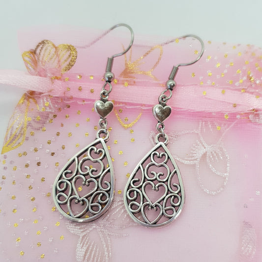 Filigree Heart Drop Earrings