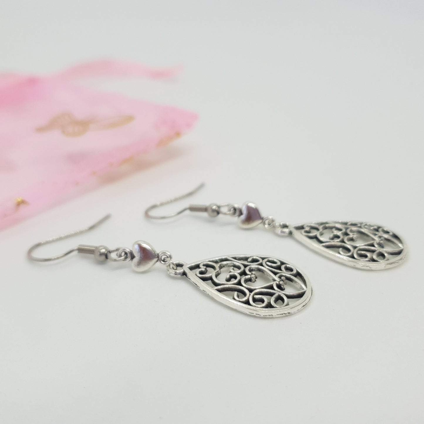 Filigree Heart Drop Earrings