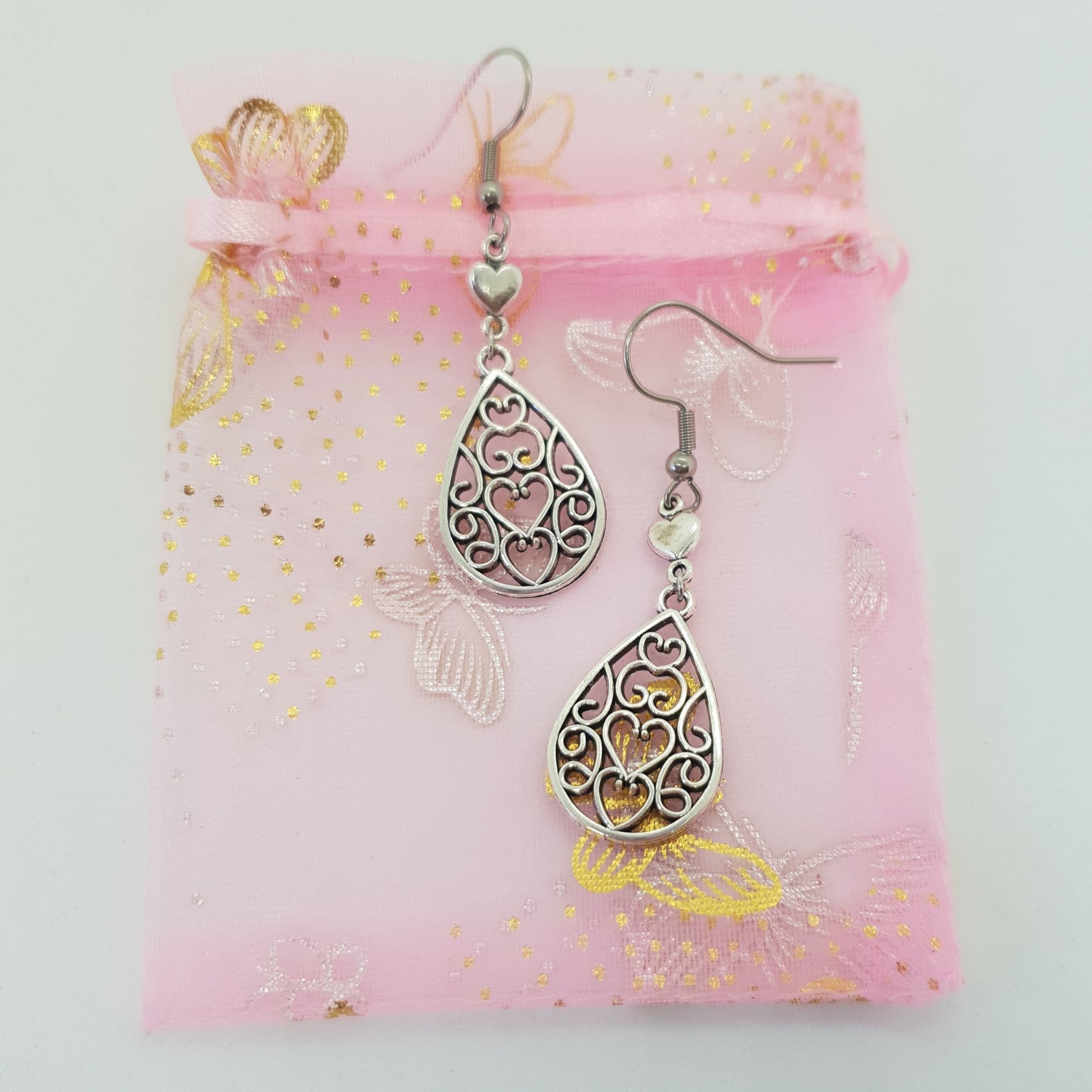 Filigree Heart Drop Earrings