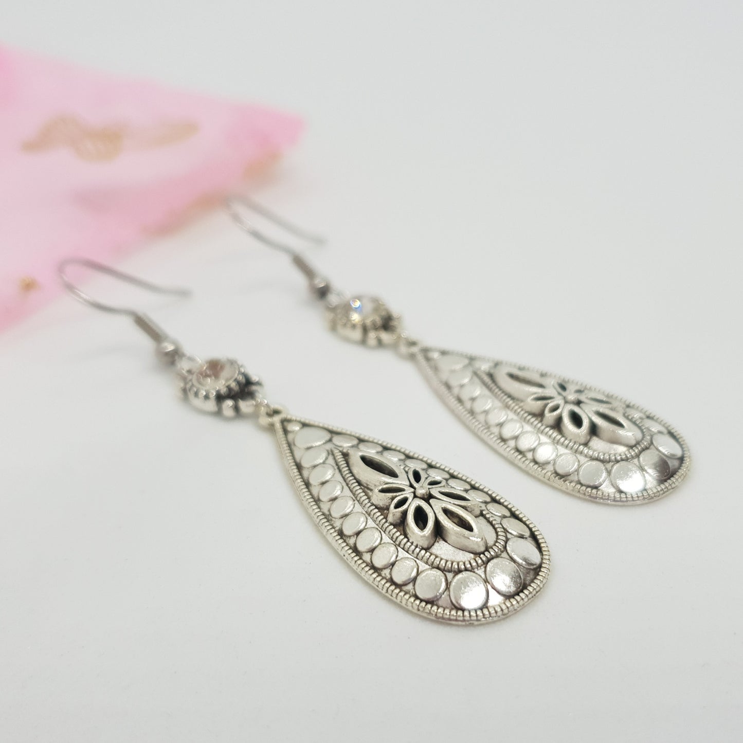 Silver Crystal Teardrop Earrings