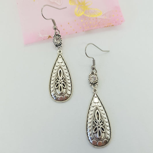 Silver Crystal Teardrop Earrings