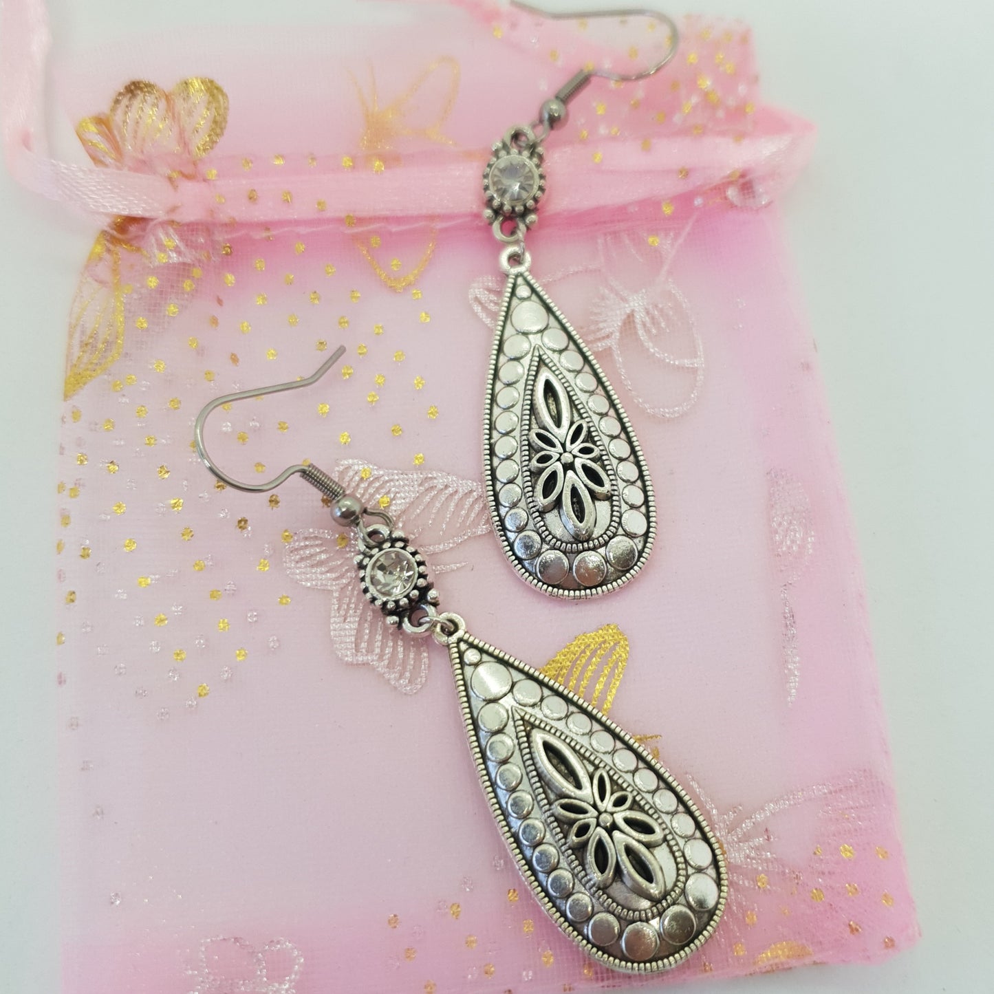 Silver Crystal Teardrop Earrings