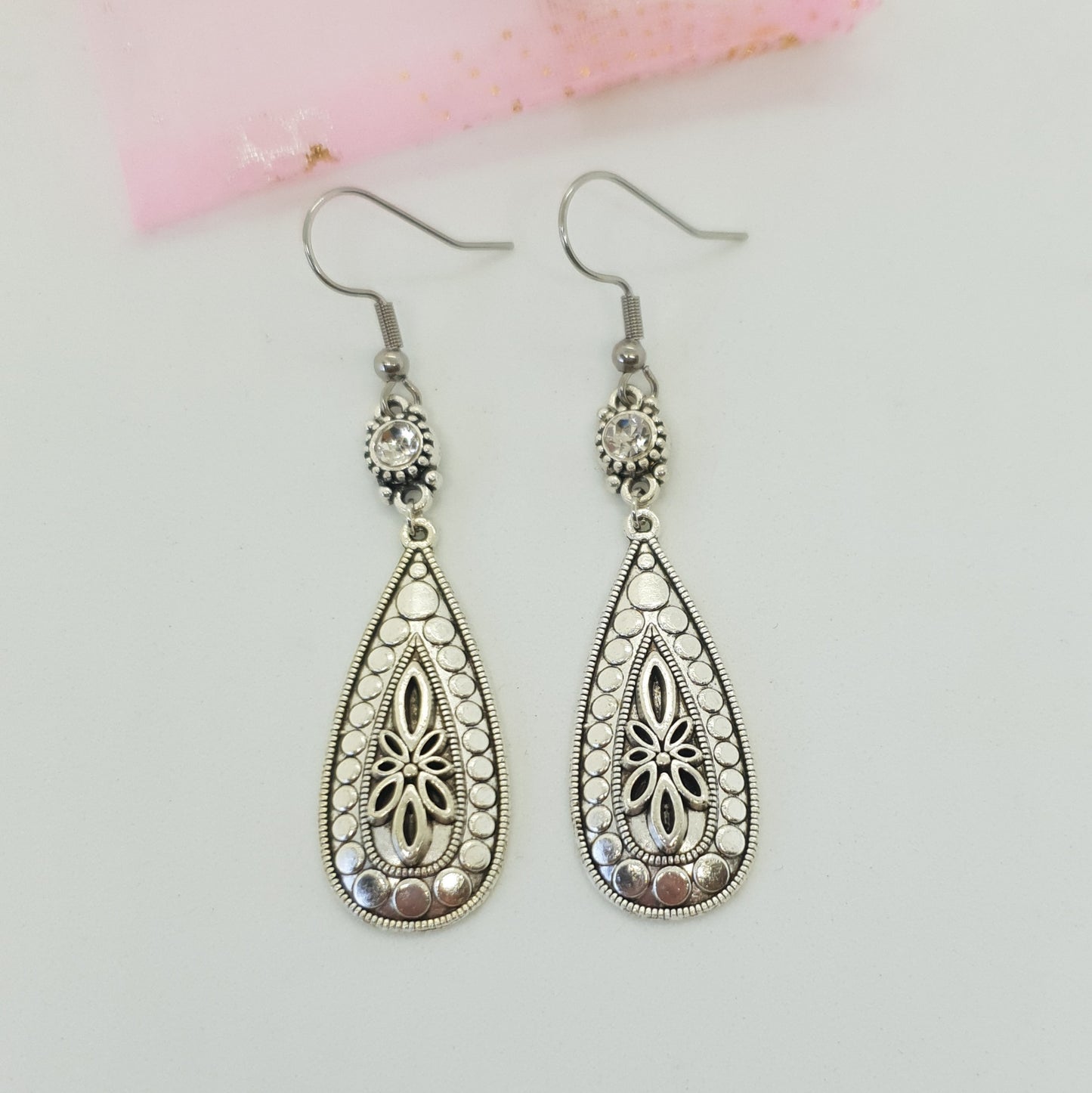 Silver Crystal Teardrop Earrings