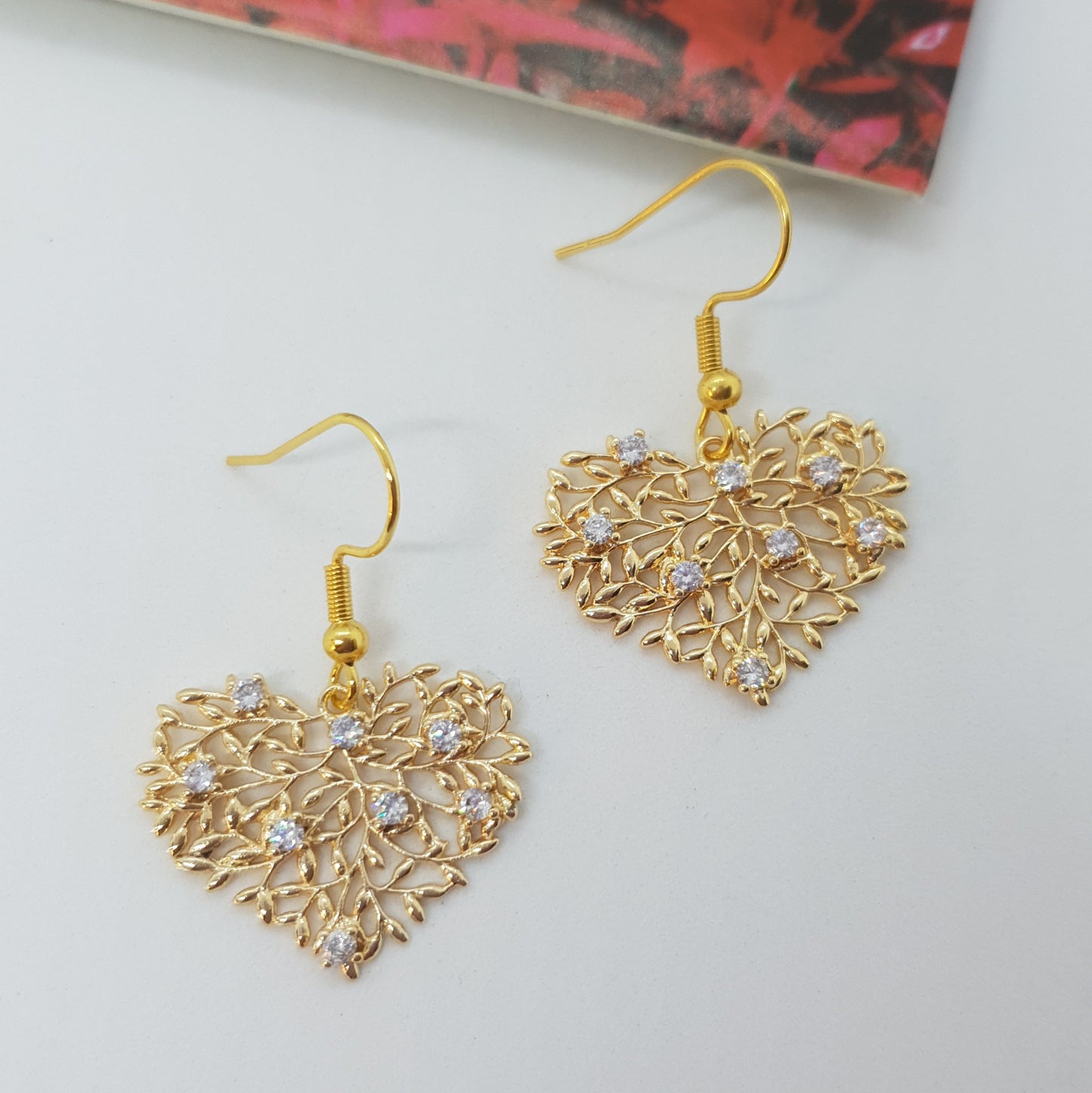 24K Gold Zircon Heart Earrings