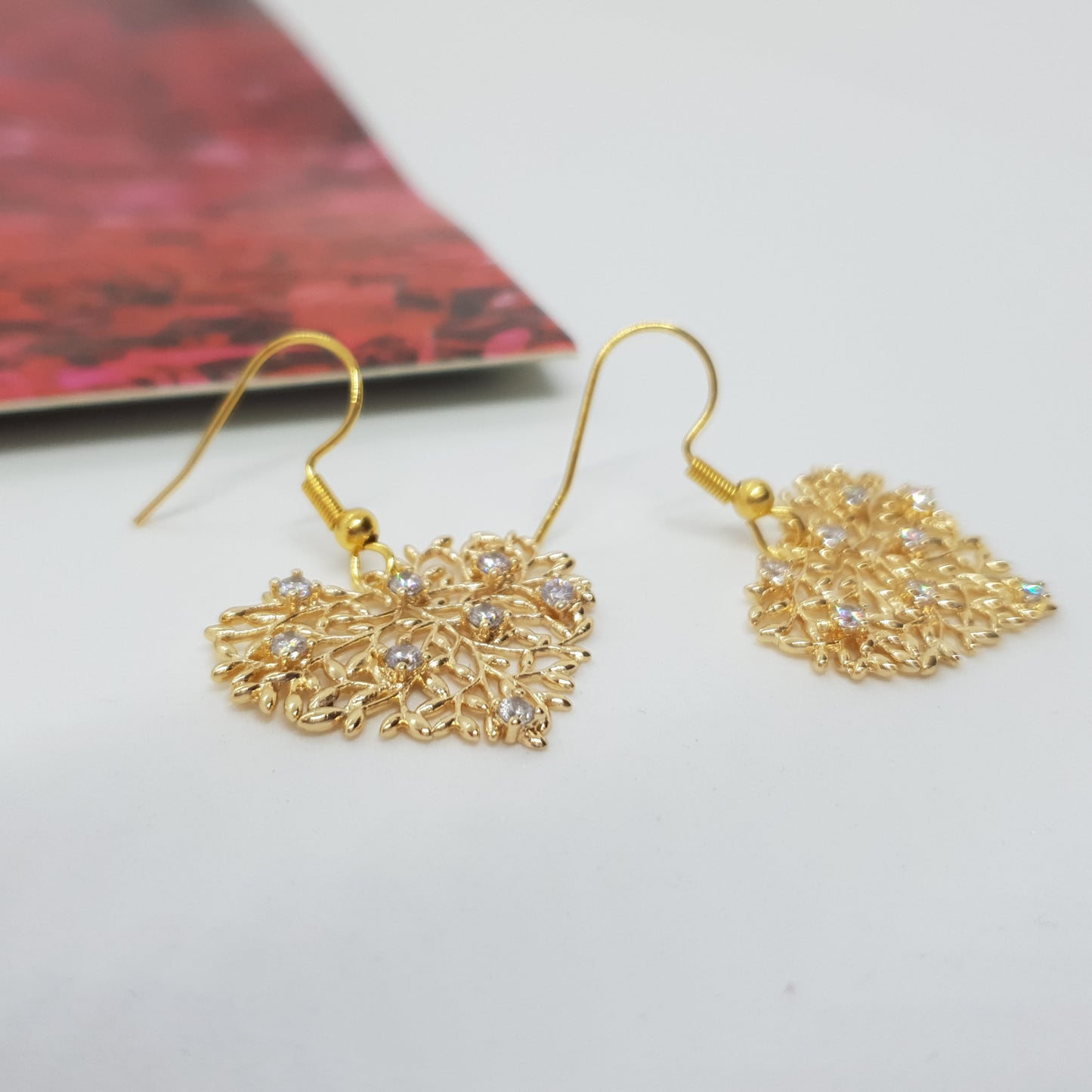 24K Gold Zircon Heart Earrings