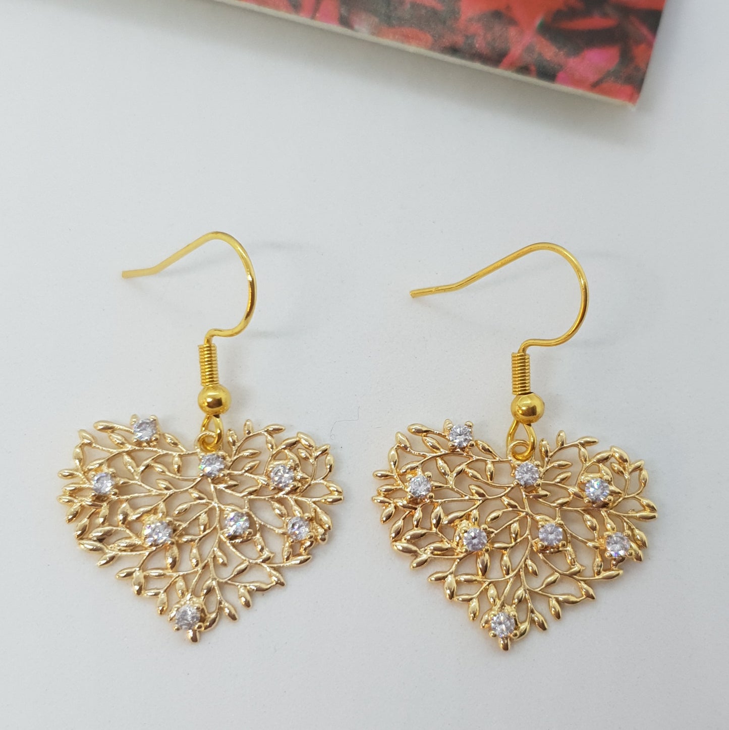 24K Gold Zircon Heart Earrings