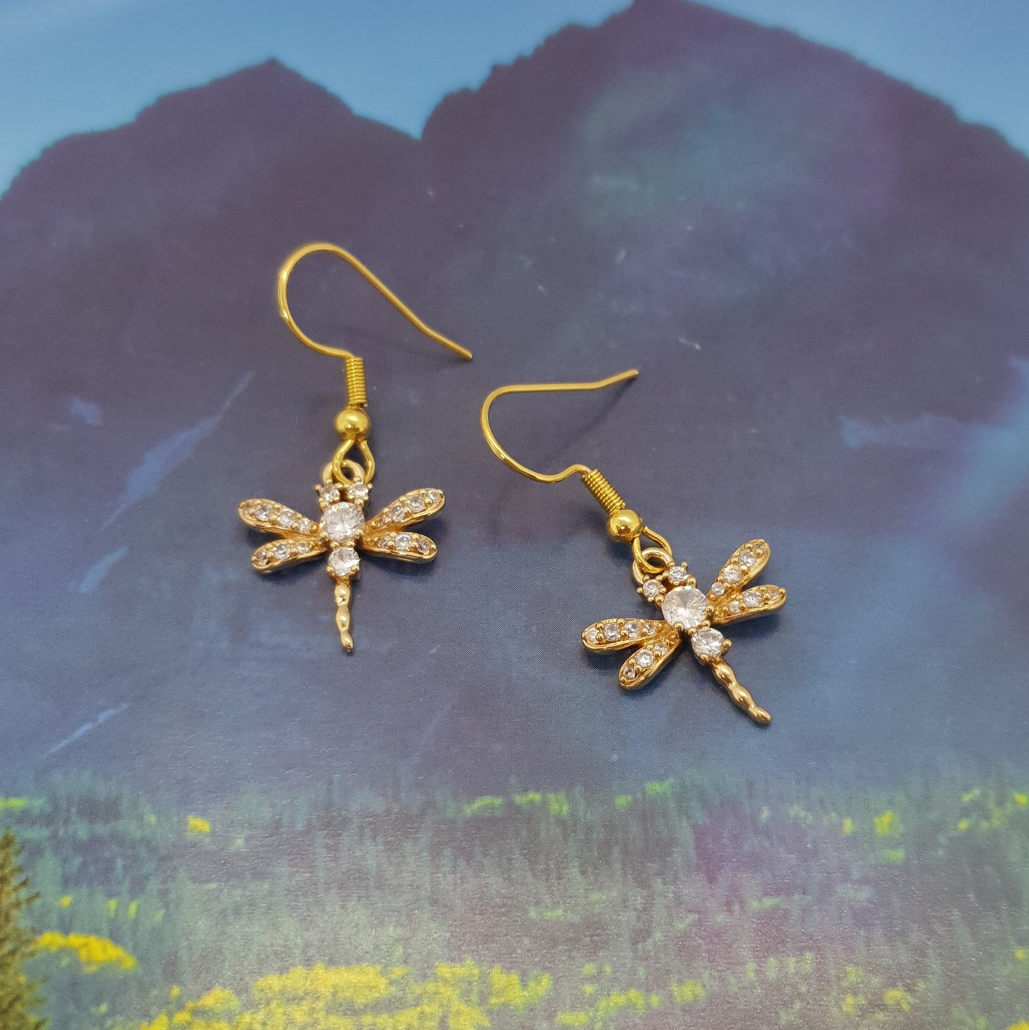 24k Champagne Gold Dragonfly Earrings