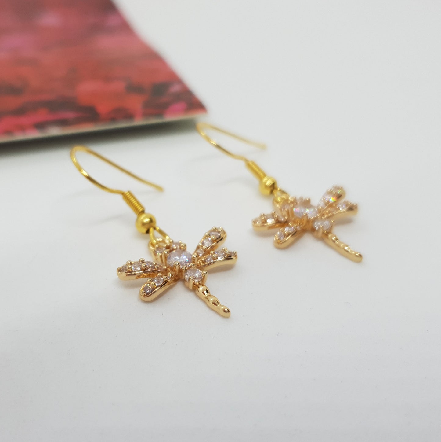 24k Champagne Gold Dragonfly Earrings