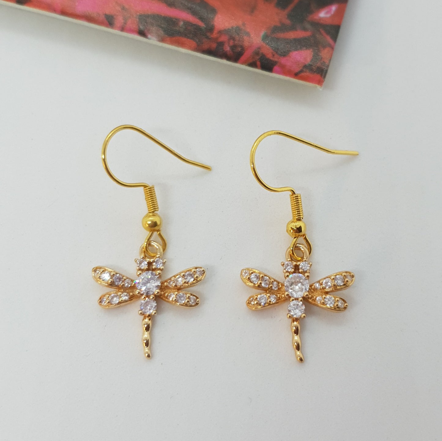 24k Champagne Gold Dragonfly Earrings