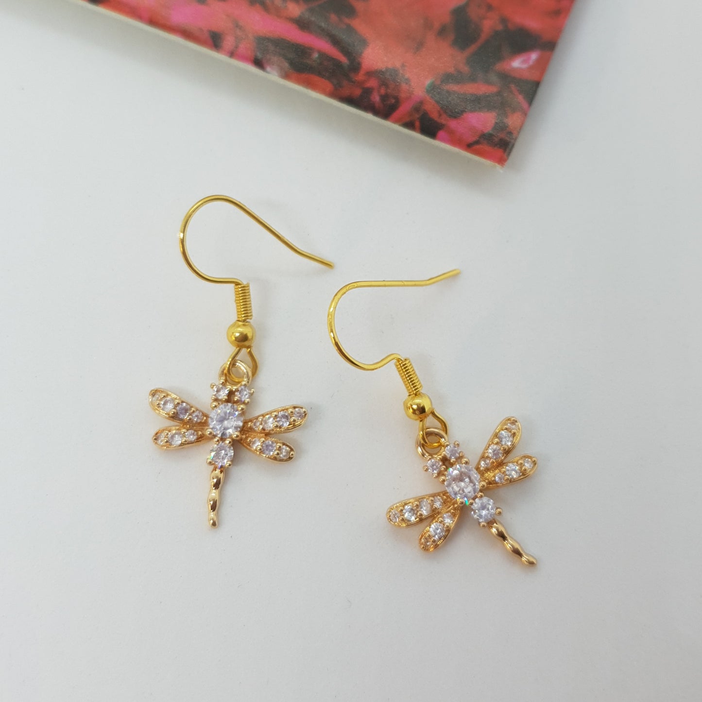 24k Champagne Gold Dragonfly Earrings