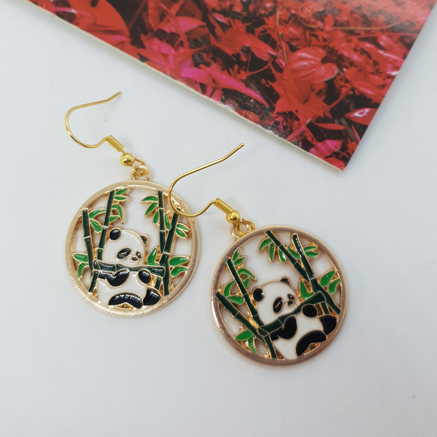 Gold Bamboo Panda Earrings