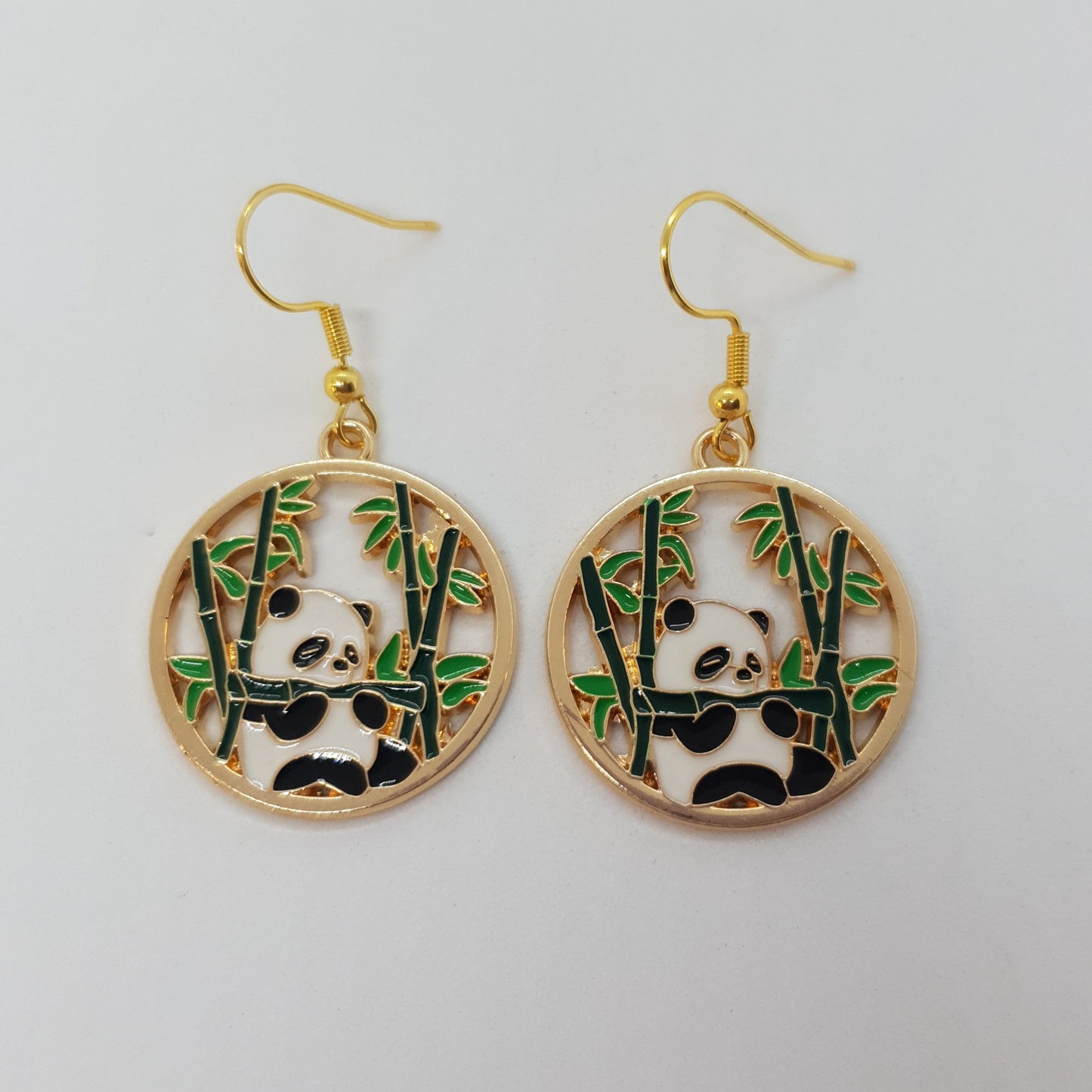 Gold Bamboo Panda Earrings