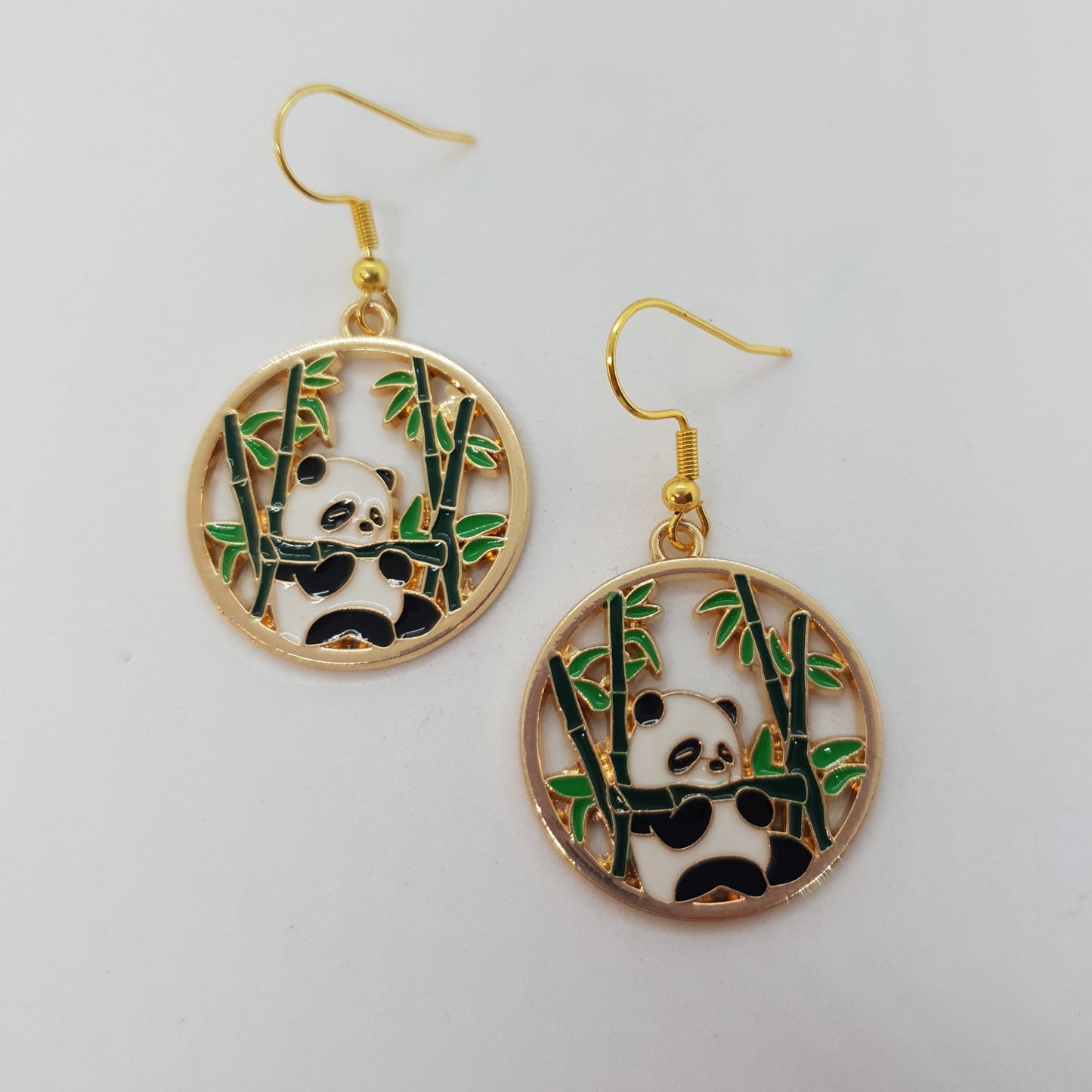 Gold Bamboo Panda Earrings