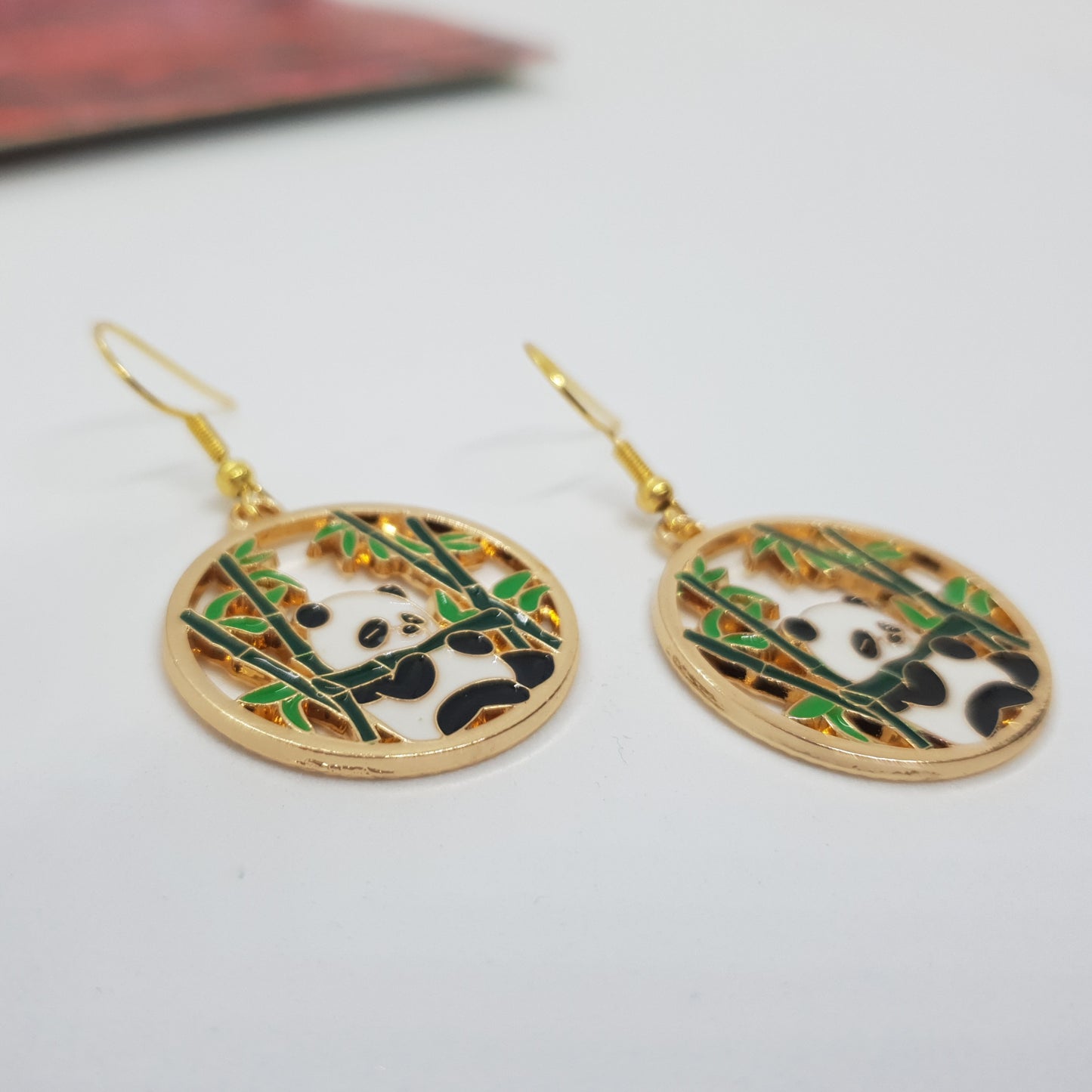 Gold Bamboo Panda Earrings