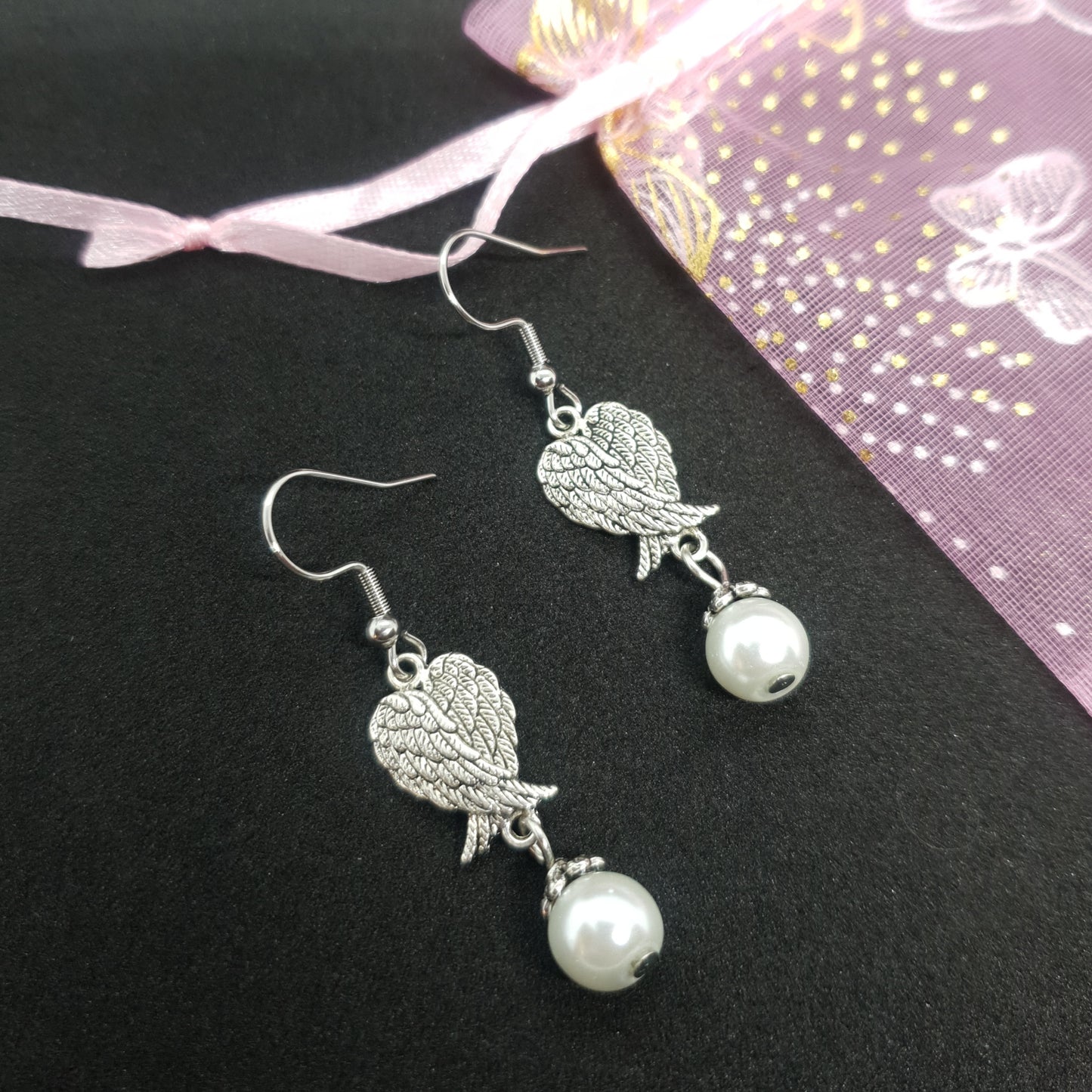 Silver Baby Angel Wings Earrings