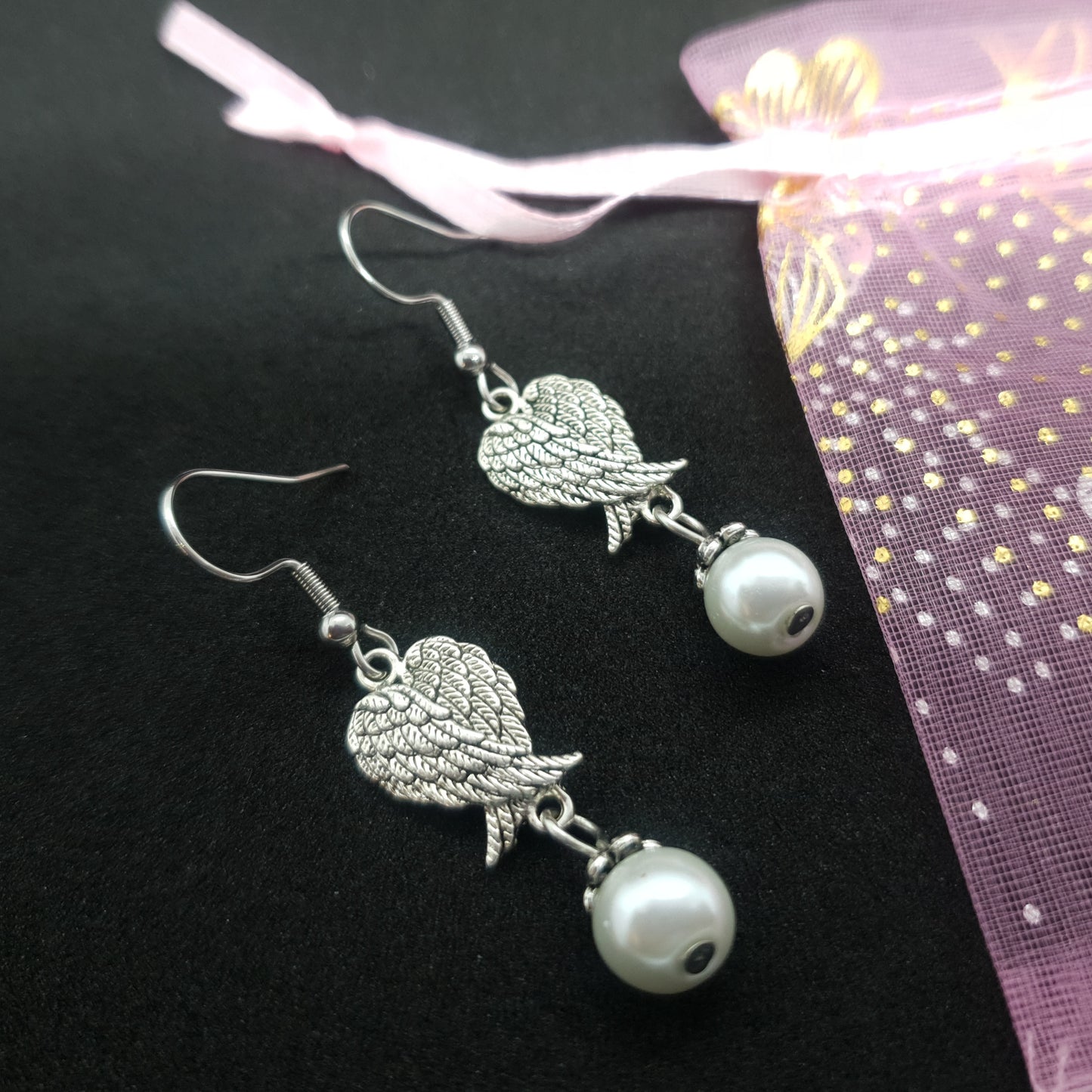 Silver Baby Angel Wings Earrings