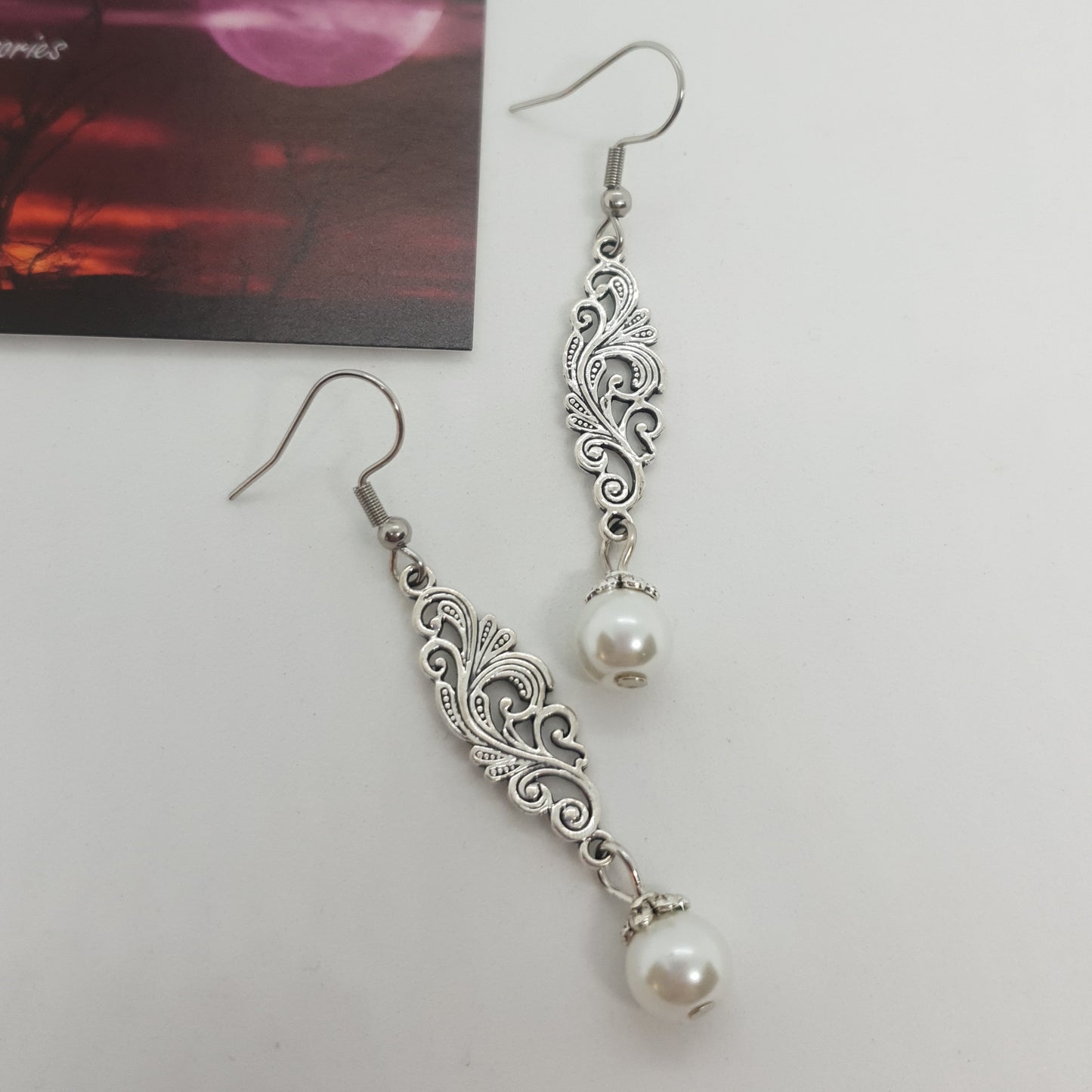 Silver Filigree Pearl Earrings