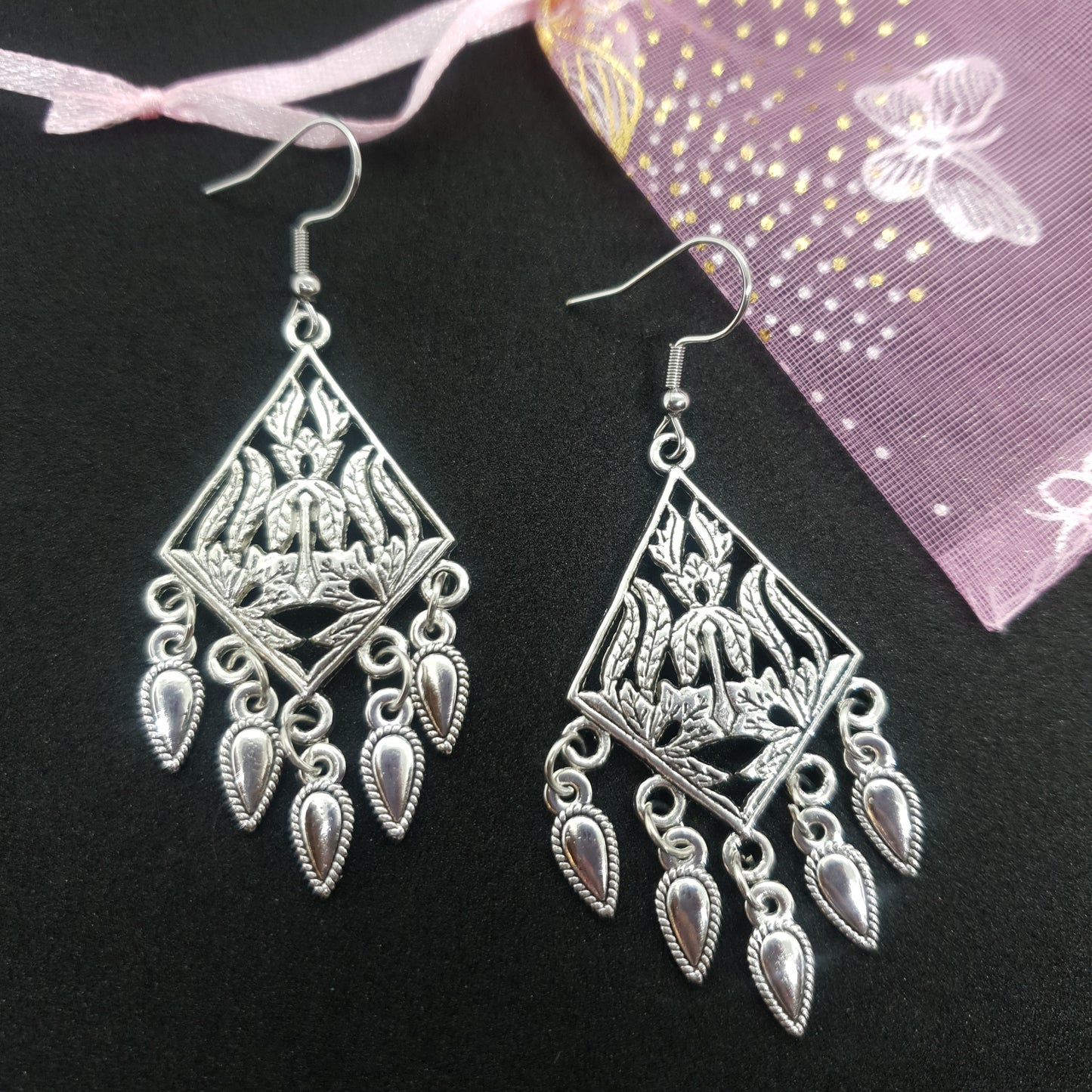 Silver Teardrop Tassel Earrings