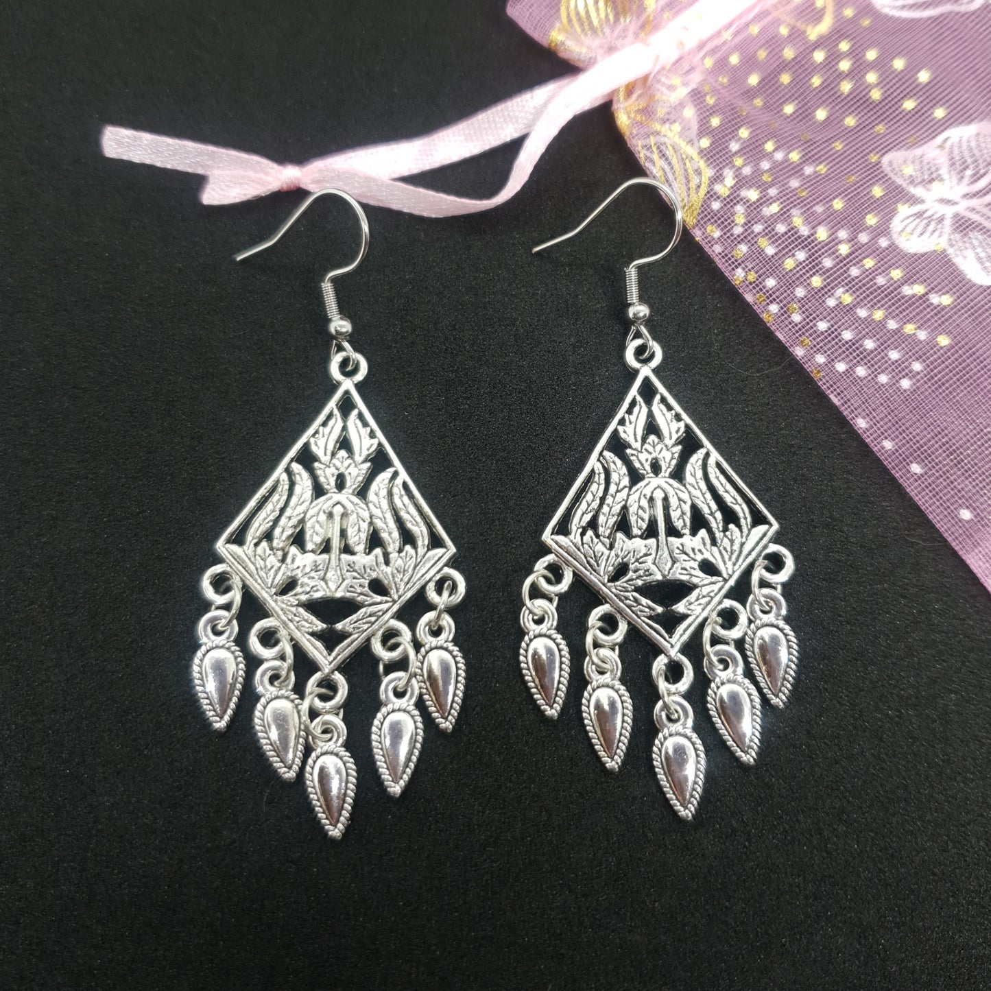 Silver Teardrop Tassel Earrings