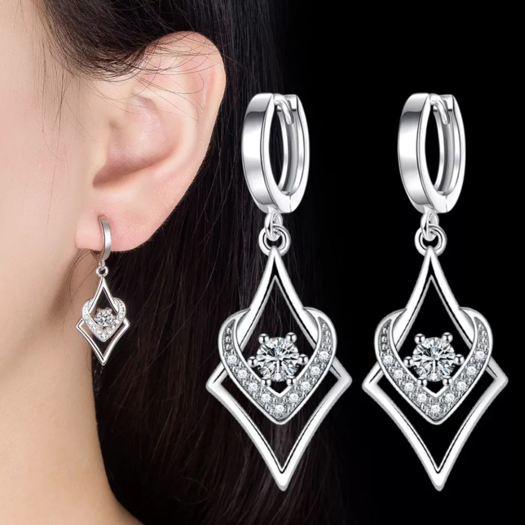 Sterling Silver Rhombus Design Zircon Earrings