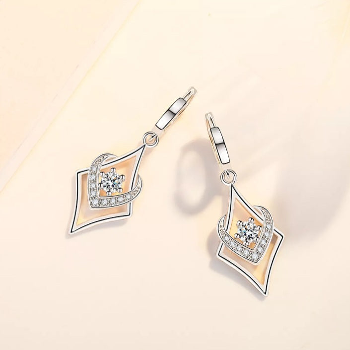 Sterling Silver Rhombus Design Zircon Earrings