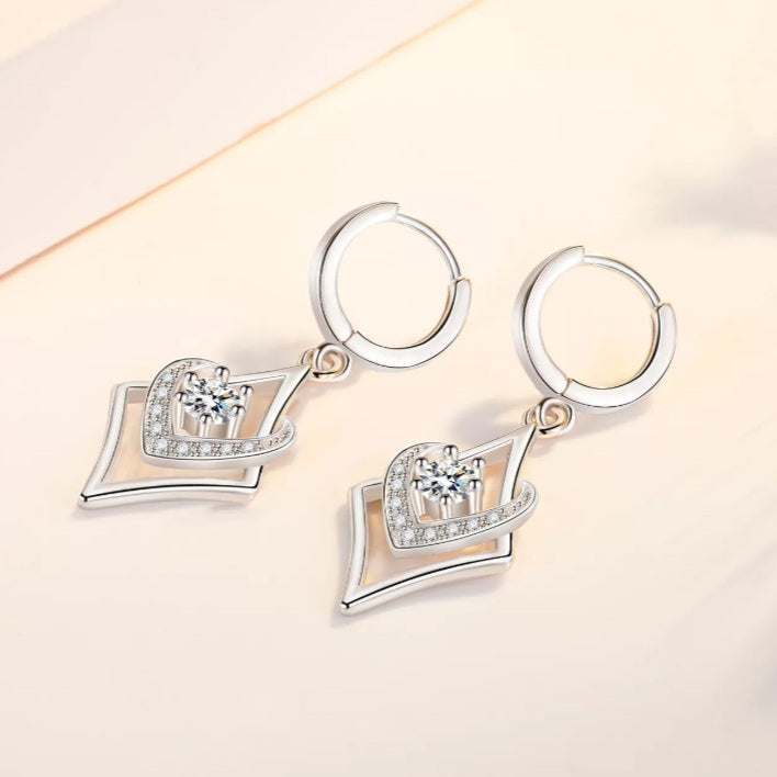 Sterling Silver Rhombus Design Zircon Earrings