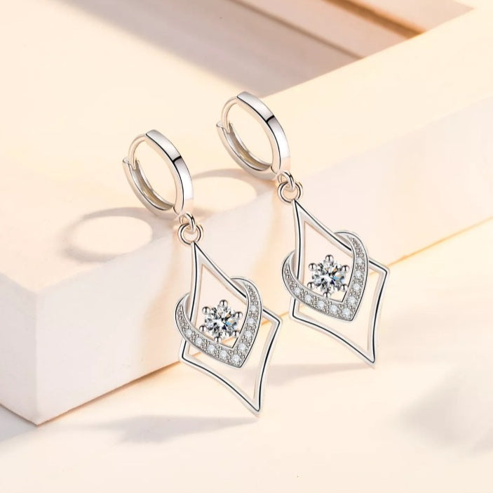 Sterling Silver Rhombus Design Zircon Earrings