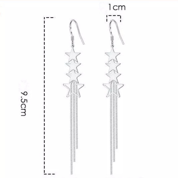 Sterling Silver Stars Tassel Drop Earrings