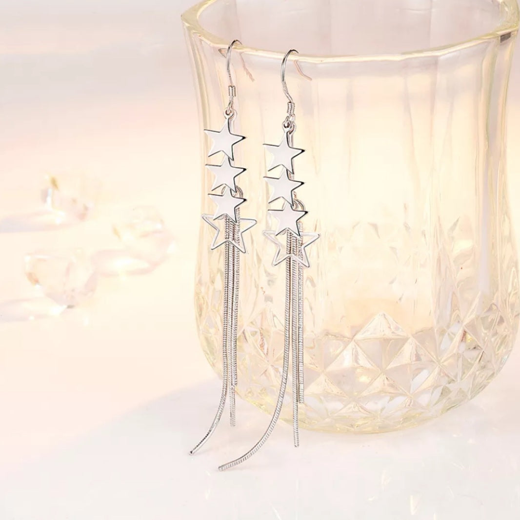 Sterling Silver Stars Tassel Drop Earrings