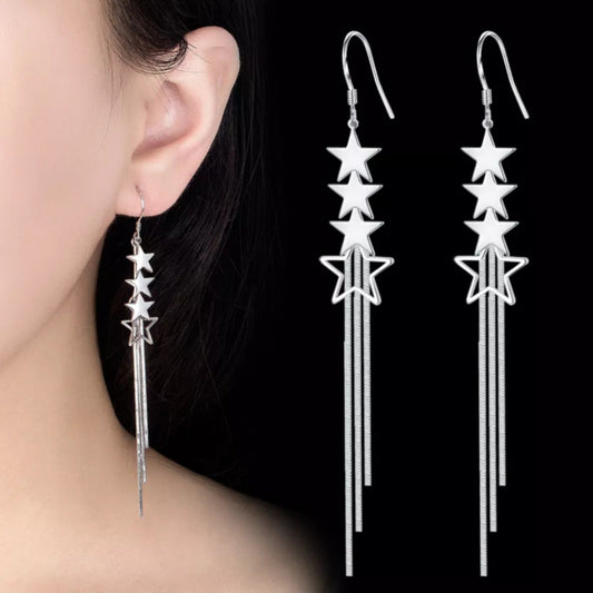 Sterling Silver Stars Tassel Drop Earrings