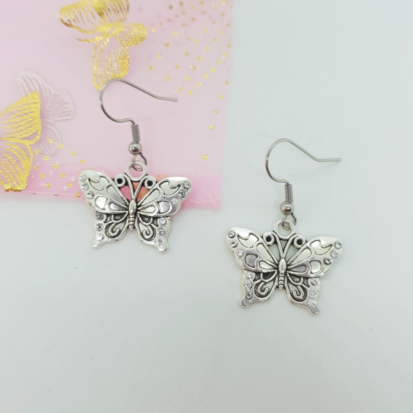 Silver Cubic Zirconia Butterfly Earrings