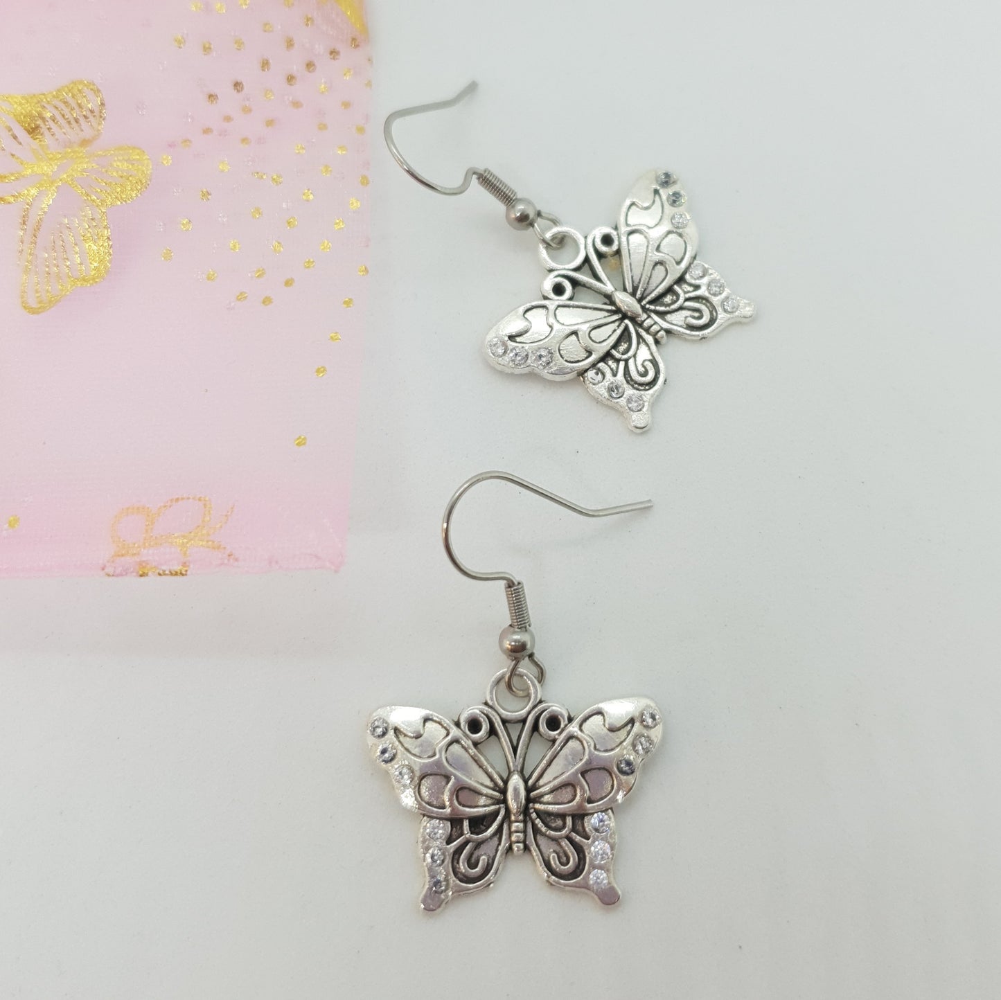 Silver Cubic Zirconia Butterfly Earrings