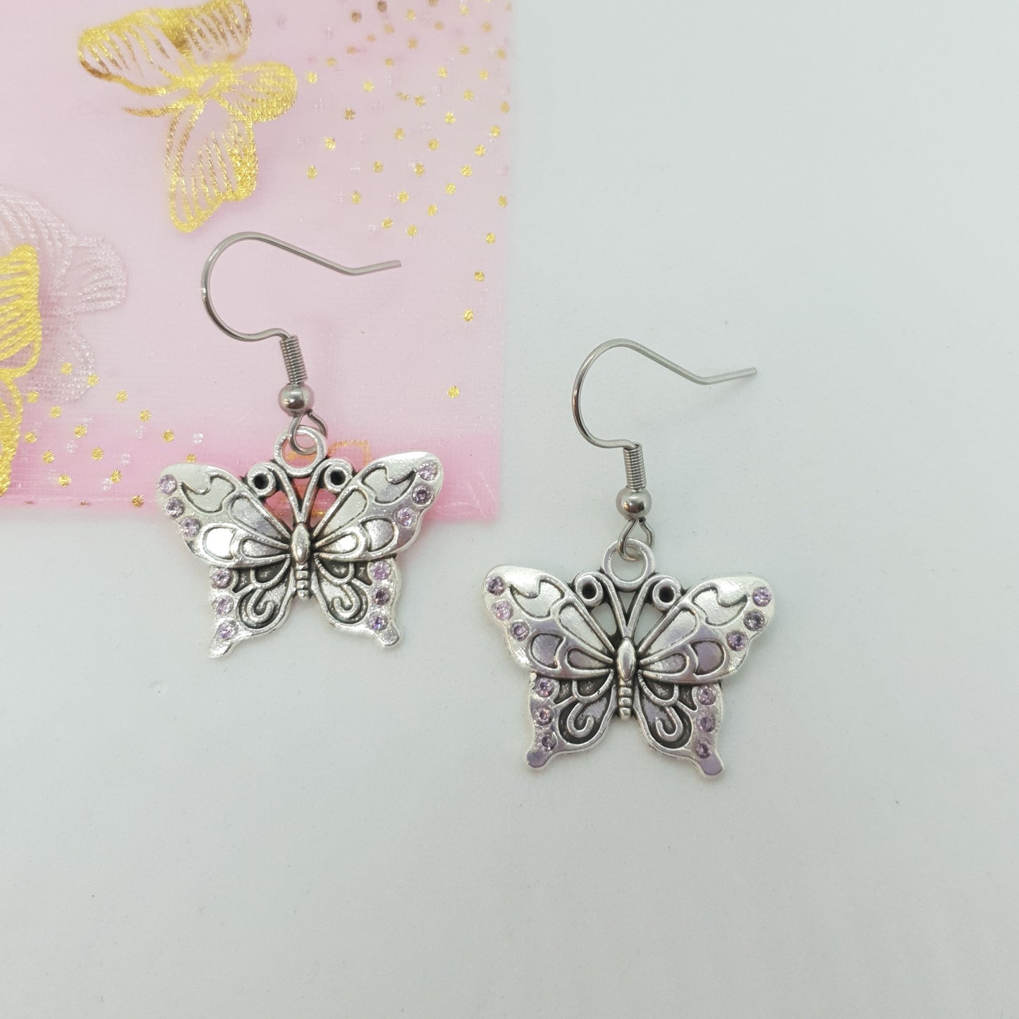 Silver Cubic Zirconia Butterfly Earrings