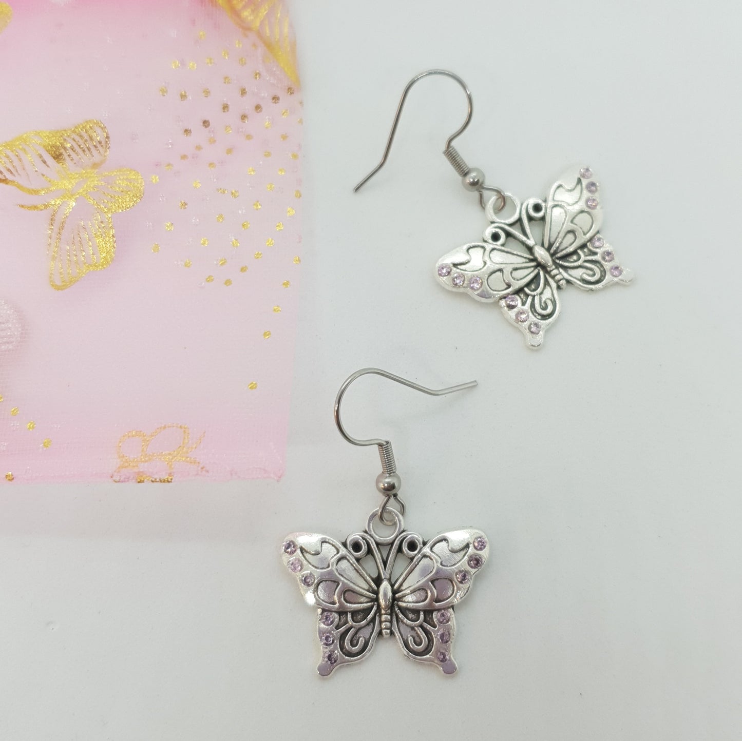 Silver Cubic Zirconia Butterfly Earrings