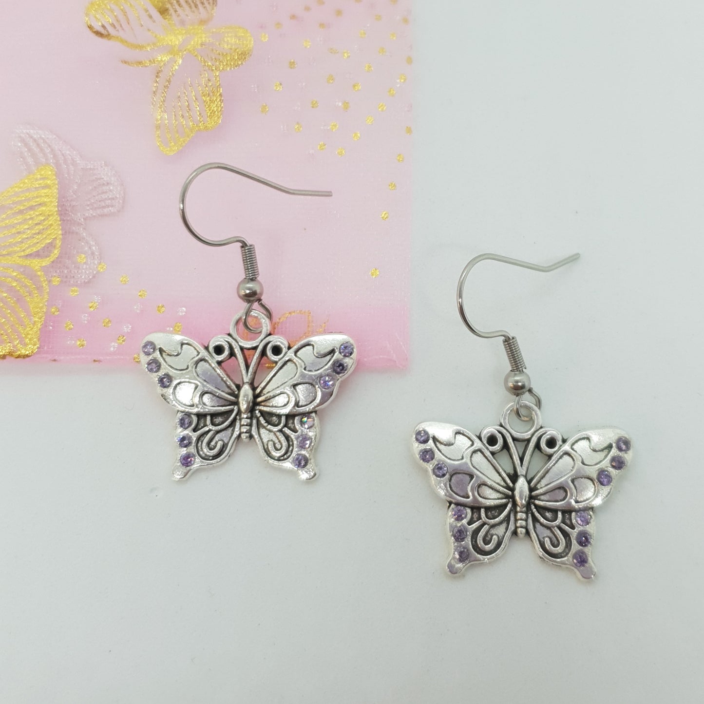 Silver Cubic Zirconia Butterfly Earrings