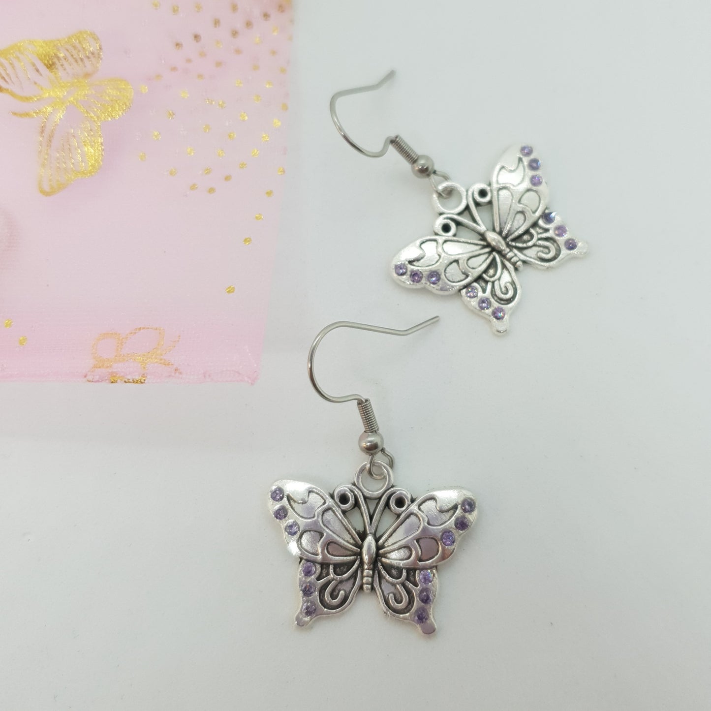 Silver Cubic Zirconia Butterfly Earrings