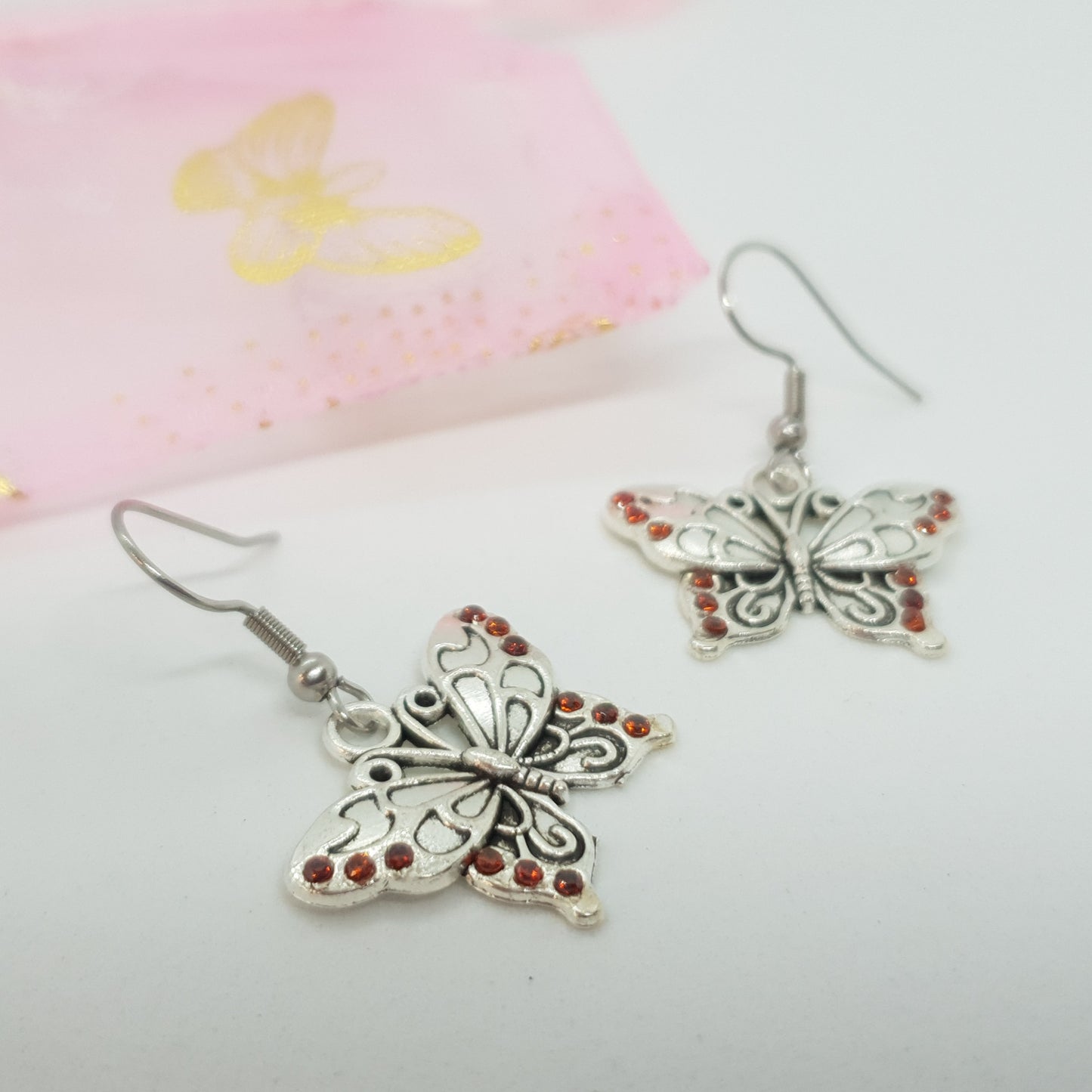 Silver Cubic Zirconia Butterfly Earrings