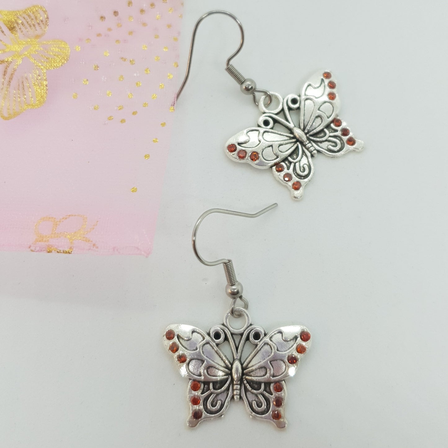 Silver Cubic Zirconia Butterfly Earrings