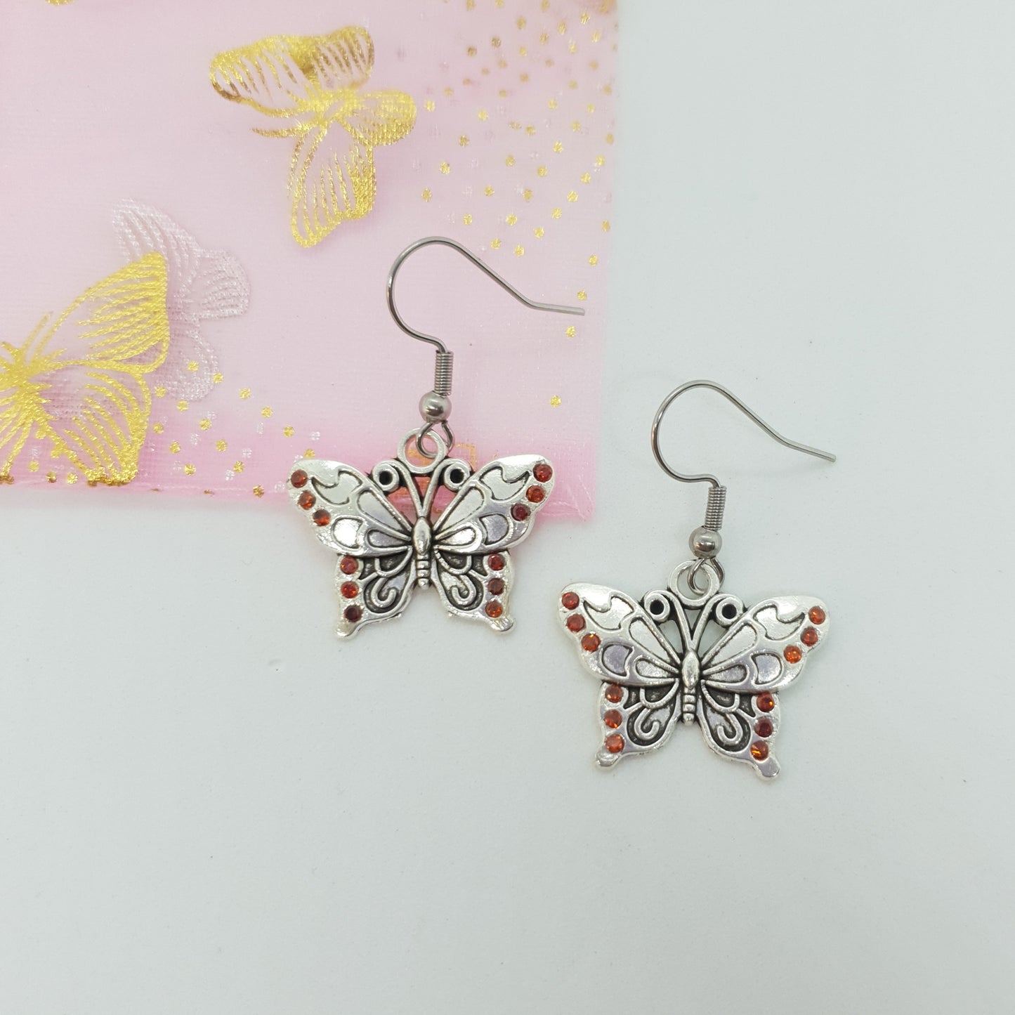 Silver Cubic Zirconia Butterfly Earrings