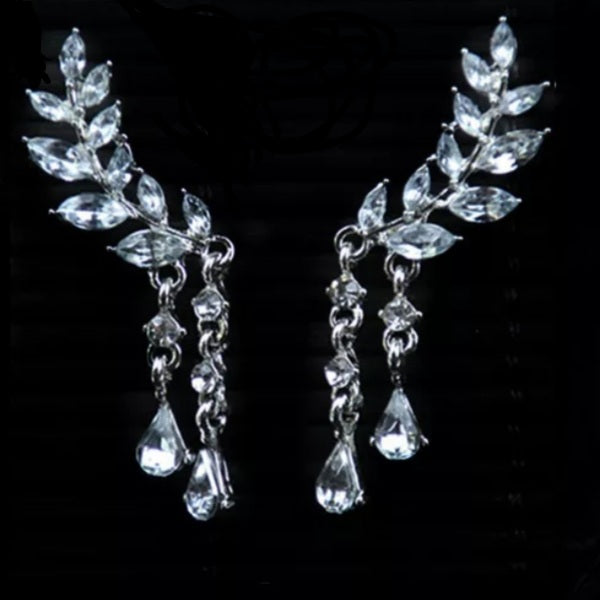 Shining Crystal Leaves Cubic Zircon Tassel Earrings