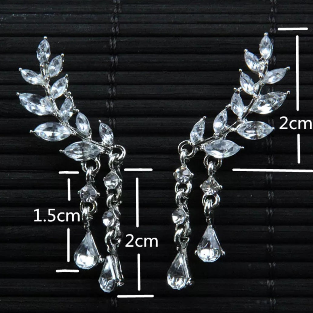 Shining Crystal Leaves Cubic Zircon Tassel Earrings