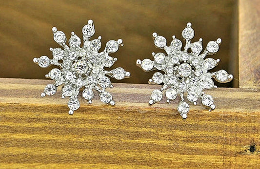 Shiny Crystal Snowflake Stud Earrings