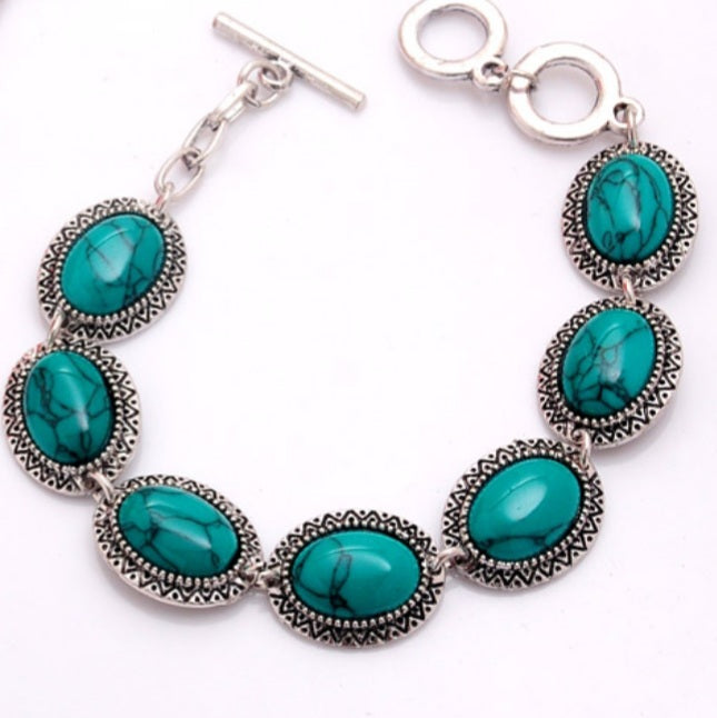 Vintage Tibetan Silver Green Stone Earrings Necklace Bracelet Set