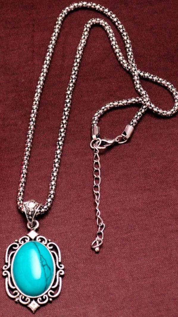 Tibetan Silver Turquoise Stone Earrings Necklace Bracelet Set