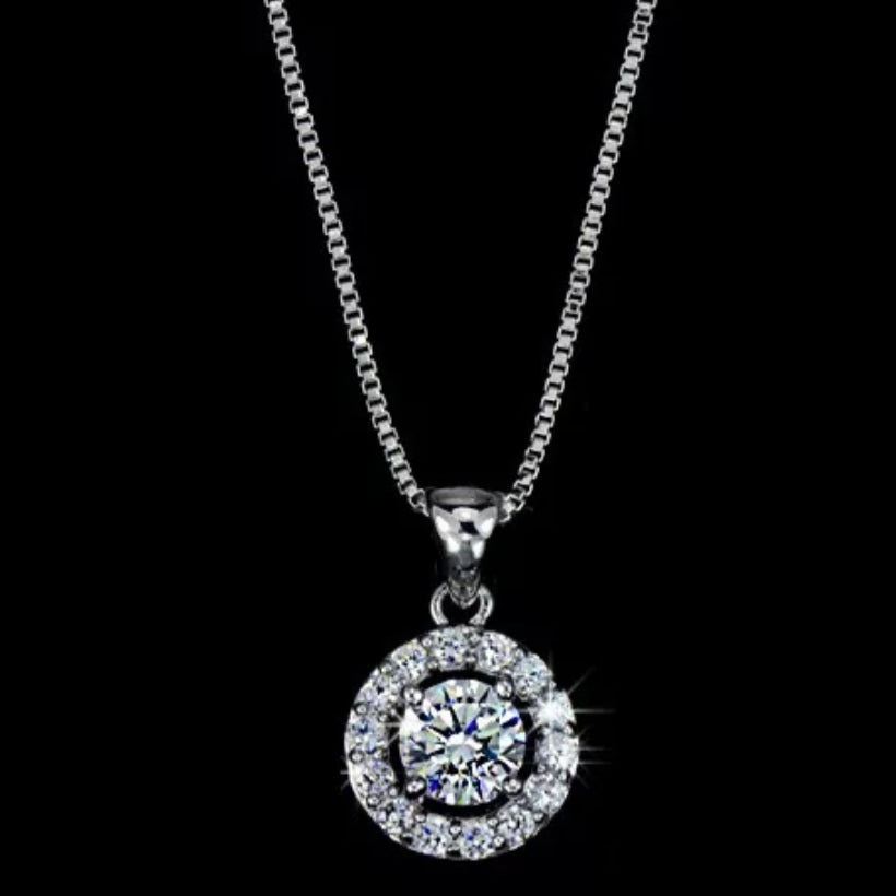 925 Sterling Silver Round Zircon Earring Necklace Ring Set