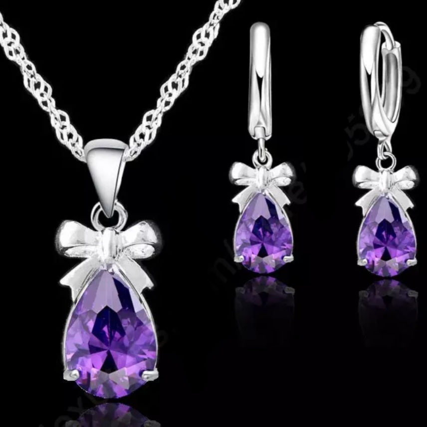 925 Sterling Silver Bowknot Earring Necklace Set