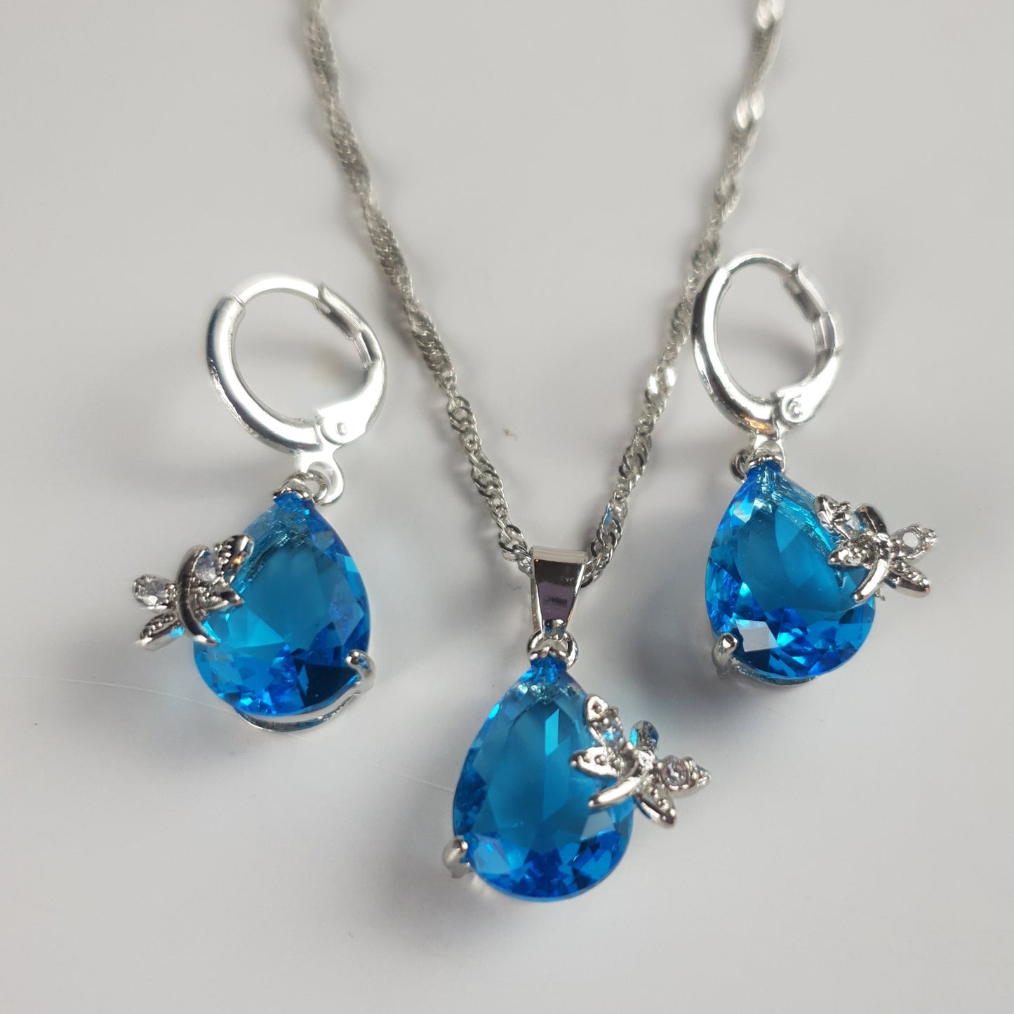 925 Sterling Silver Dragonfly Earring Necklace Set